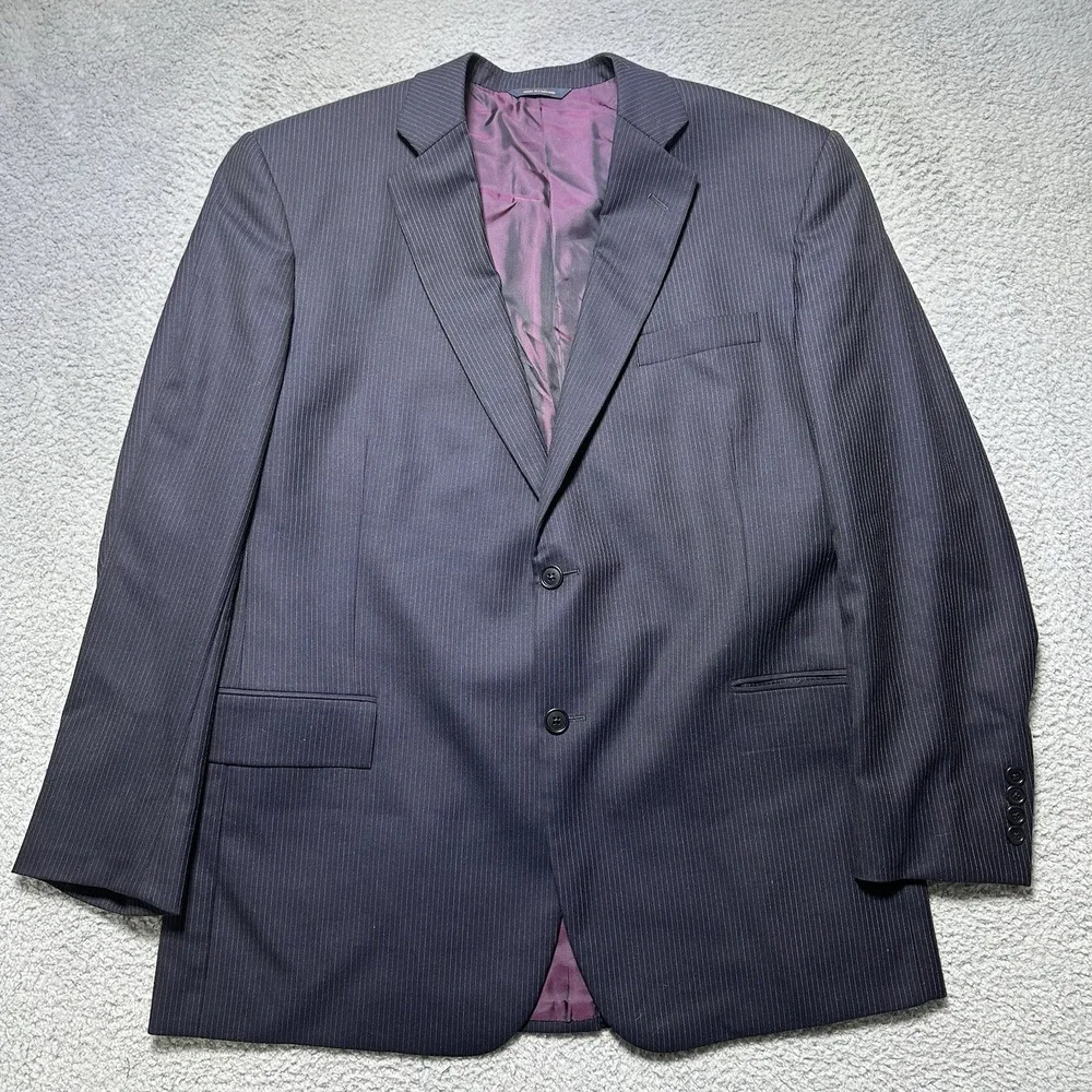 Brooks Brothers Blazer Jacket 46L Navy Blue Pinstripe 100% Wool Business‎ Suit